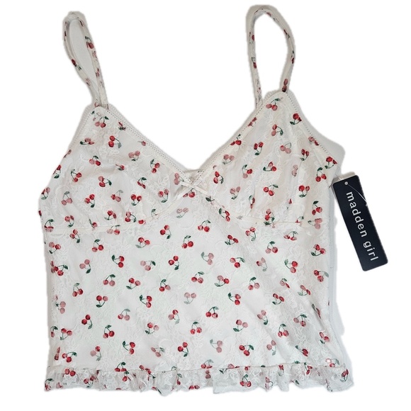 Madden Girl Tops - Madden Girl Cami Top Womens XL Cherry Print Red Spaghetti Strap Summer Blouse